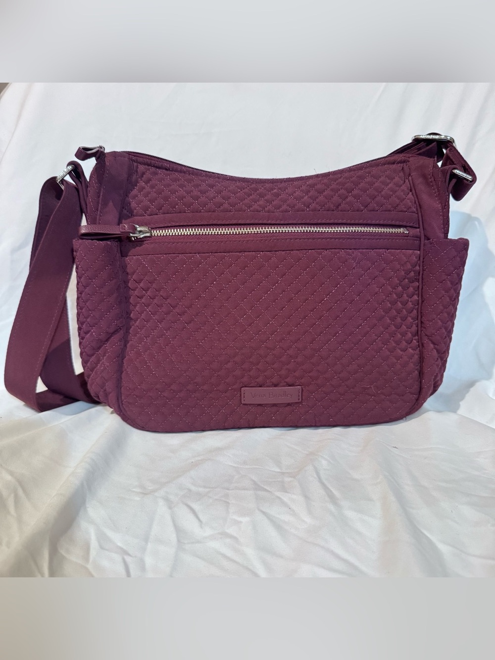 Vera Bradley On the Go Crossbody Bag Microfiber Deep Plum Burgundy Quilted Purse